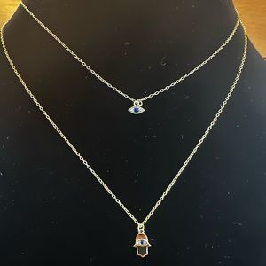 Argento Vivo 925 Sterling Silver Evil Eye and Hamsa
pendant Necklace Gold set 2